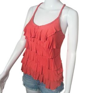 Tiered Knit Tank Top - Orange (S)